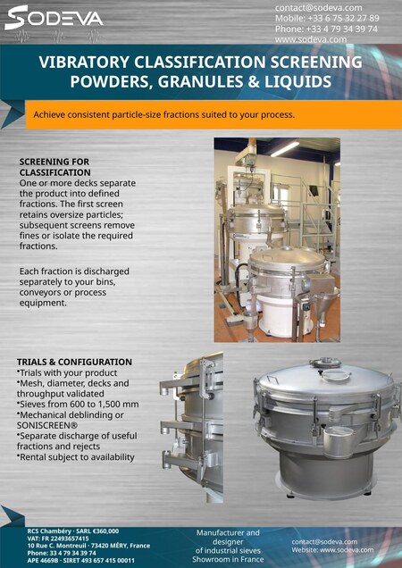 Vibratory Classification Screening – Powders, Granules & Liquids