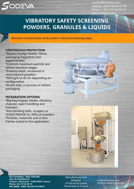 Vibratory Safety Screening – Powders, Granules & Liquids